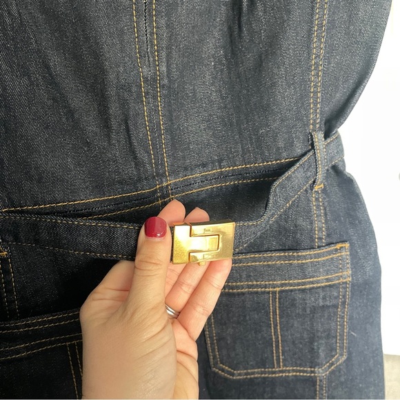 Tory Burch Denim Sleeveless Dress Belted Dark Blue Zip Pockets - Picture 5 of 7